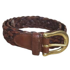 Coach British Tan 3914 brown Braided Genuine Leather Belt Brass Buckle